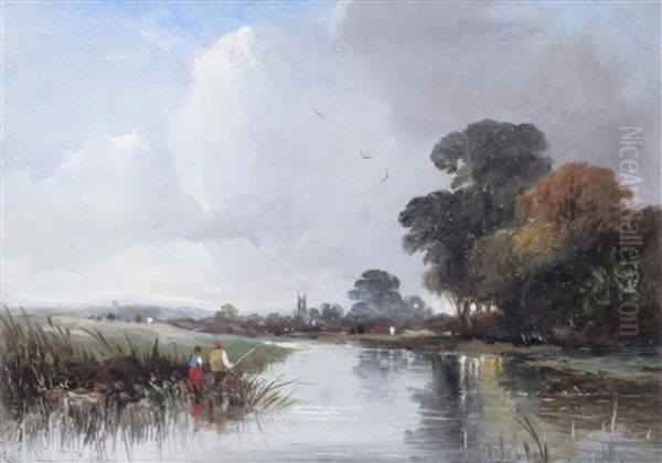 A River Scene; Crossing The Moor (a Pair) - view 1