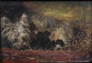Long Haired Terrier And Pups by Robert L. Alexander