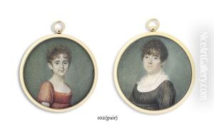 A Young Girl In Red Dress, With Short Brown Curling Hair; A Lady In Black Dress Over Lace-trimmed Chemise, With Short Brown Curling Hair (pair)