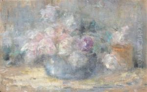 Roze Biale I Rozowe W Blekitnej Wazie by Olga Boznanska