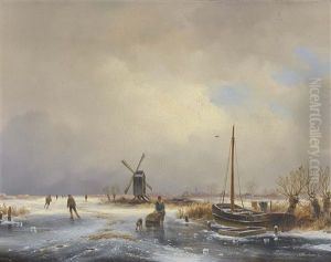 Hollandische Winterlandschaft Mit Schlittschuhlaufern by Anton Braakman