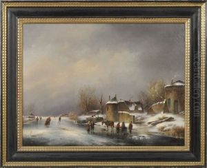 Wintervergnugen Auf Zugefrorenem Kanal