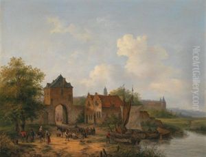Blick Auf Ein Hollandisches Stadtchen Mit Fischern Beim Entladen Des Fangs