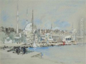 Probably The Suleymaniye Mosque With The Sultanahmet Mosque Beyond, On The Golden Horn's West Bank, Istanbul by Hercules Brabazon Brabazon