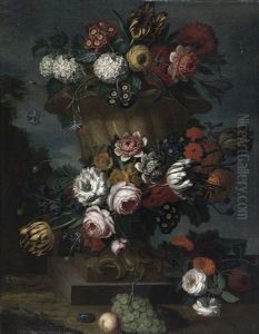 Florero Con Peonias Y Crisantemos