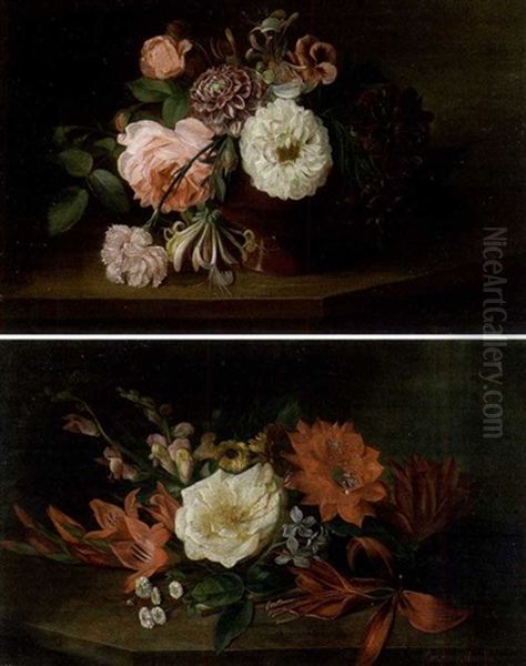 Bouquet De Fleurs Sur Une Table (+ Another, Similar; Pair) - view 1