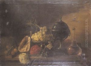Nature Morte A La Coupe De Raisins, Coquillages Et Fontaine Sur Un Entablement by Jose Maria Bracho Murillo