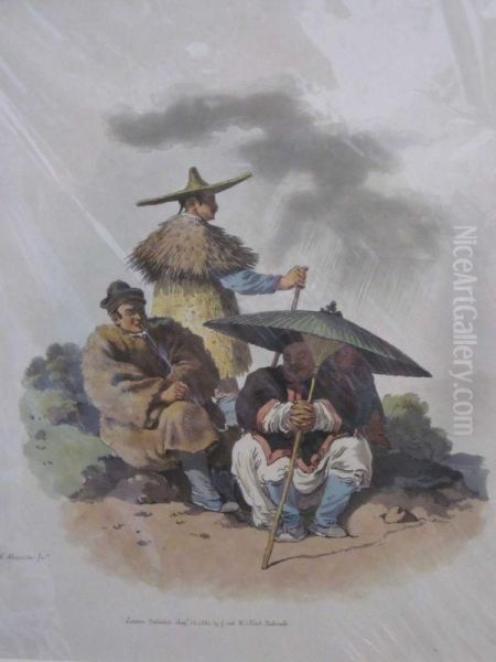 A Group Of Chinese Men Habited For Rainy Weather - view 1