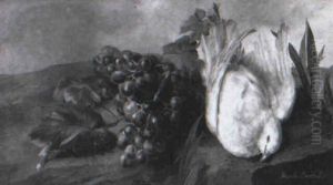 Bodegon Con R Cimo De Uvas Y Paloma by Jose Maria Bracho Murillo
