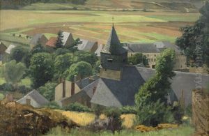 Sommerlandschaft Mit Blick Auf Ein Dorf