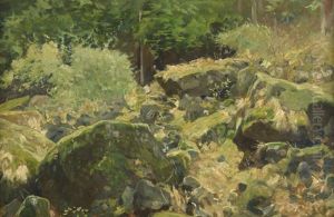 Sonnenbeschienene Gebirgspartie by Eugen Felix Prosper Bracht