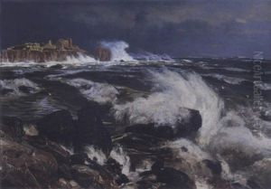 Auf Einem Felsen Gelegenes Kustenstadtchen Bei Sturmischer See by Eugen Felix Prosper Bracht