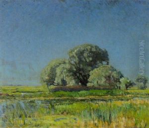 Weidengruppe Auf Einer Wiese Mit Einem Teich by Eugen Felix Prosper Bracht
