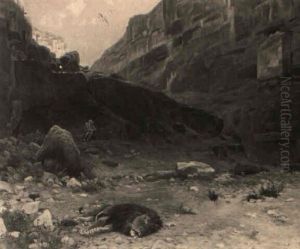 Die Hohle Des Hl. Sabas In Der Kidronschlucht Bei Jerusalem by Eugen Felix Prosper Bracht