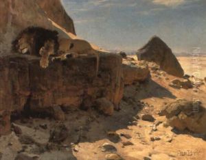 A Lion Sleeping In The Shade by Eugen Felix Prosper Bracht
