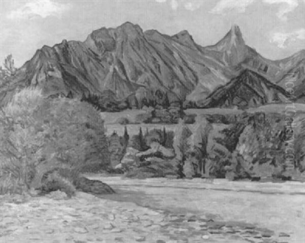 Steiniger Fluss Mit Stockhorn Und Einzelnem Haus - view 1