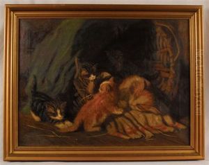 Kittens Frolicking With Mom by Sidney Lawrence Brackett