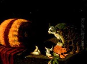 Kittens With Muff And Roses by Sidney Lawrence Brackett