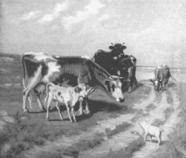Cows And Pig In A Pasture - view 1