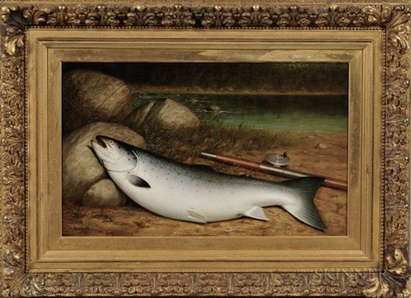 Trout, Rod And Reel On A Riverbank - view 1