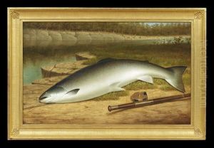 The Big Catch, A Salmon On A River Bank