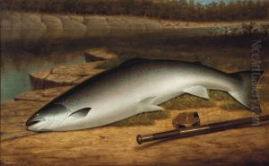 The Big Catch, A Salmon On A River Bank