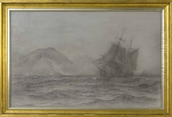 Ship At Sail Off A Rocky Coast - view 1