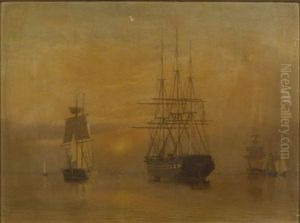 The Frigate U.s.s. Congress At Sunset (boston Harbor?) by William Bradford