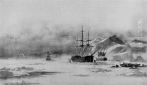 Whaling Vessels Among The Ice Flows by William Bradford