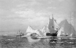 Artic Whaler Homeward Bound Among The Icebergs by William Bradford