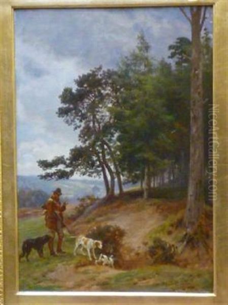 Game Shooter And Dogs Entering A Wood - view 1