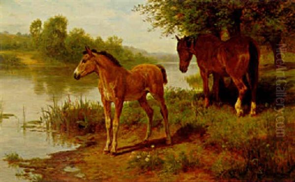 Mare And Foal On The Bank Of The Thames - view 1