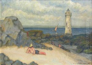Bord De Mer Avec Phare by Alexandre Joseph Alexandrovitch