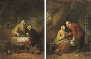 La Dispute (+ La Reconciliation; Pair) by Ferdinand de Braekeleer