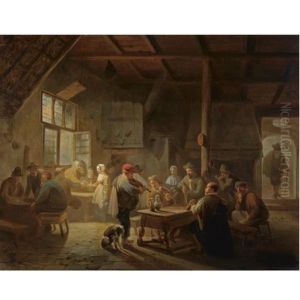 A Busy Tavern by Ferdinand de Braekeleer