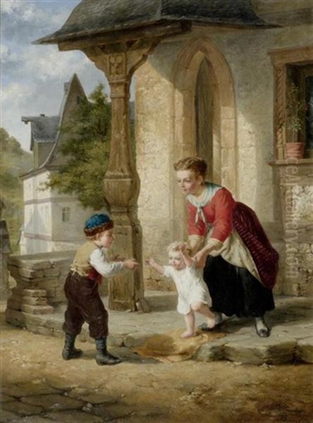Mutter Mit Ihren Kindern Vor Dem Haus - view 1