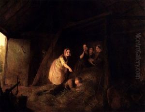 Im Stall - Im Heu Schlafender Knabe Wird Von Vier Madchen Geneckt Im Stall - Im Heu Schlafender Knabe Wird Von Vier Madchen Geneckt