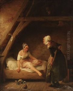 Das Verpatzte Rendevous - Die Grosmutter Droht Der Ertappten Enkelin Mit Dem Besen by Ferdinand de Braekeleer