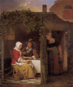 Vornehmes Paar In Der Laube, Von Der Magd Belauscht by Ferdinand de Braekeleer