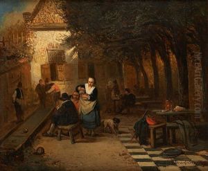 Jeu De Boules En Terrasse by Adrien Ferdinand de Braekeleer