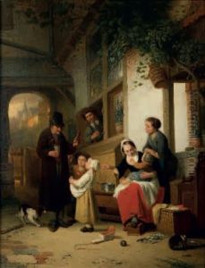 Famille Reunie Dans La Cour D"un Hotel Particulier by Adrien Ferdinand de Braekeleer