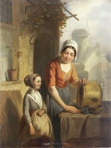 Mutter Und Tochter Beim Putzen Eines Kessels by Adrien Ferdinand de Braekeleer