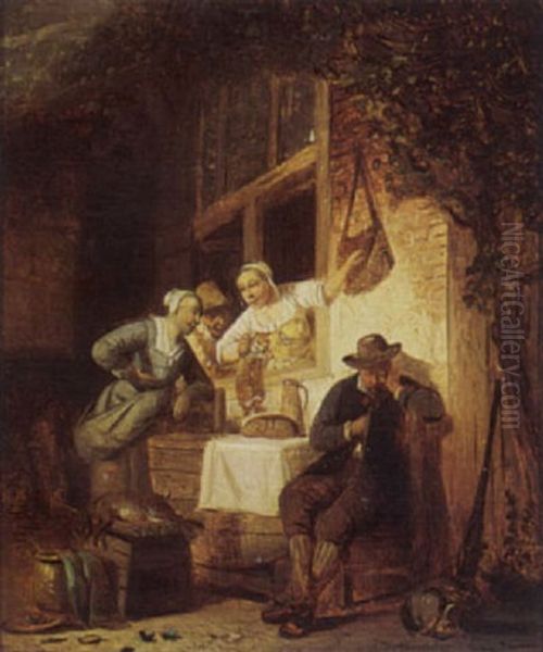 Women Conversing Outside A House - view 1