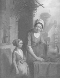 Zwei Bauernmadchen Bei Der Taglichen Arbeit by Adrien Ferdinand de Braekeleer