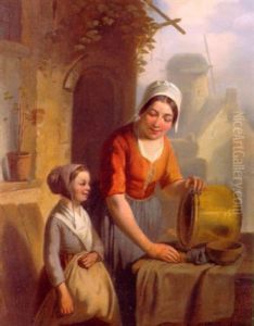 Mutter Und Tochter Vor Dem Hause