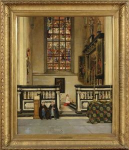 Interieur Anime De La Chapelle De Saint Hubert En L'eglise Saint Jacques A Anvers by Henri de Braekeleer