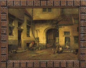 Daily Activities In A Sunlit Courtyard by Henri de Braekeleer