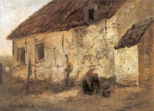 Het Ophangen Van De Was by Henri de Braekeleer