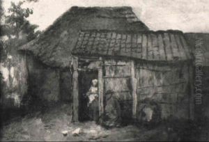 Paysans Devant La Ferme by Henri de Braekeleer