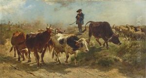 Shepherd With Sheep by Anton Braith